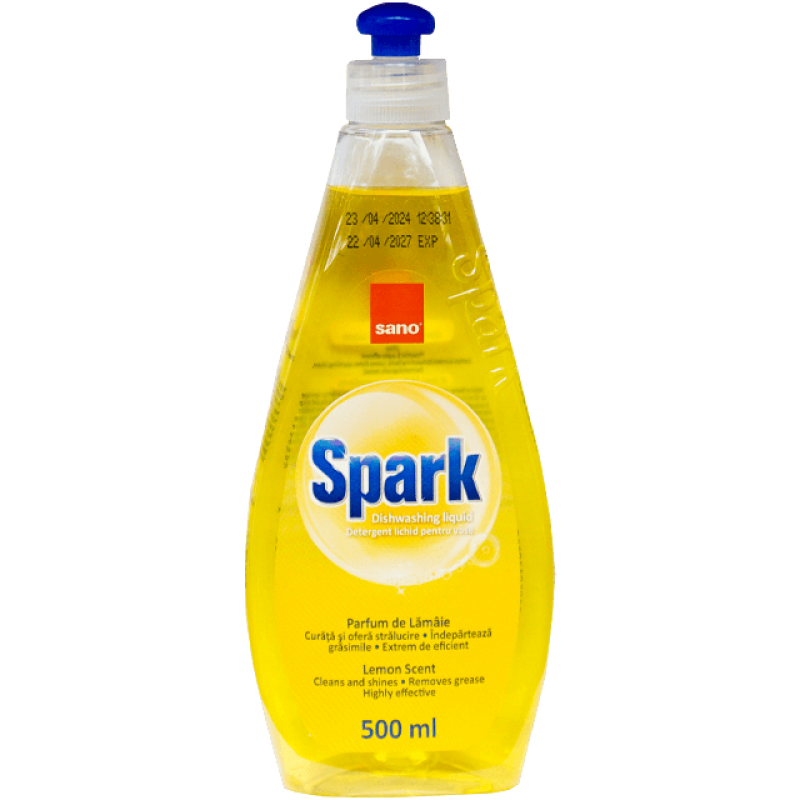 Detergent lichid pentru vase Sano Spark lămâie, 500 ml 